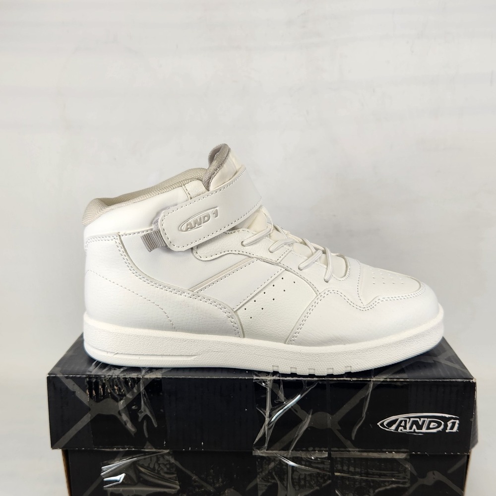 AND1 Resolve Basketball Sneakers Kids Size 3 White Lt Grey Mid Top Strap
